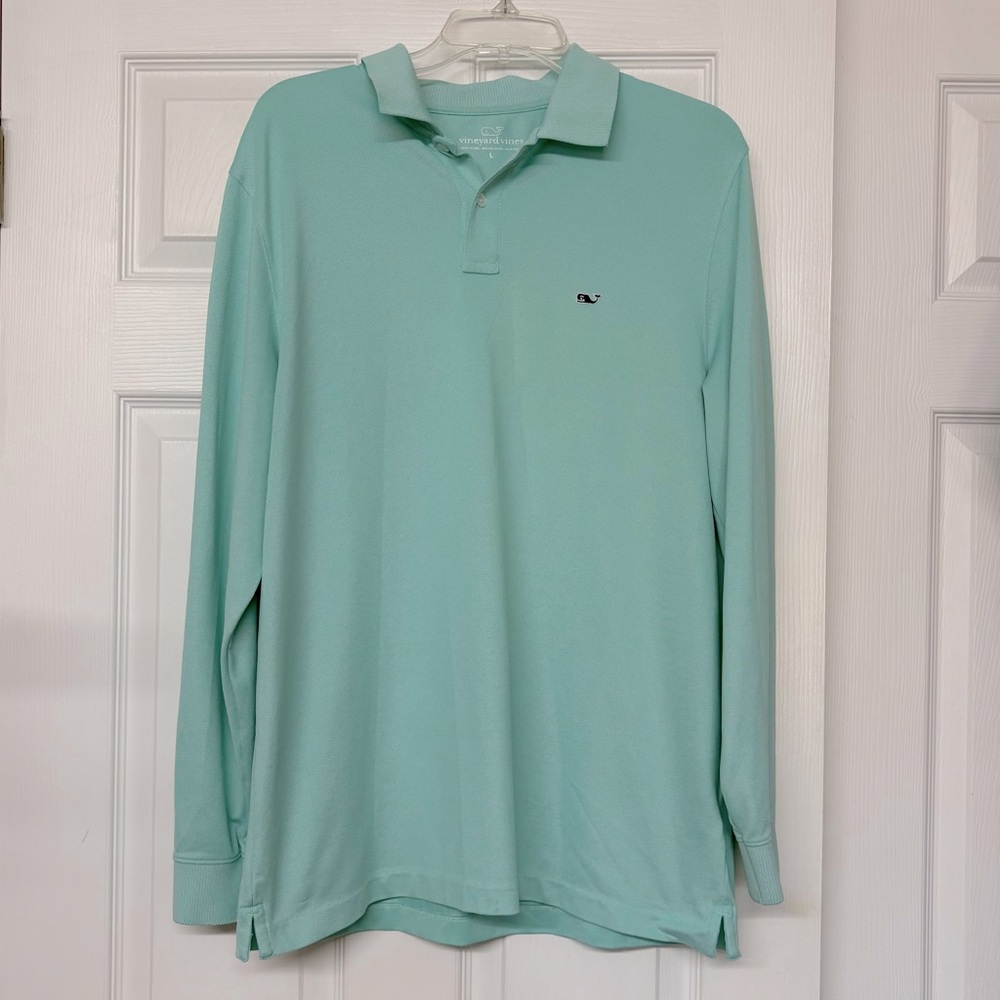 Vineyard Vines Long Sleeve Mint Green Polo Shirt Sz L